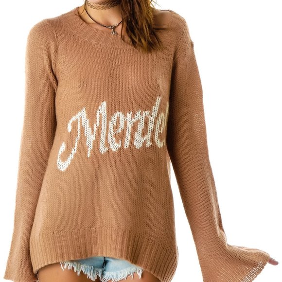 Wildfox Merde Bell Sleeve Sweater-S - Picture 1 of 6